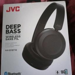 Not used/opened.
Brand NEW
Deep bass wireless JVC headphones. 17h battery life. 
Collect from Bethnal Green