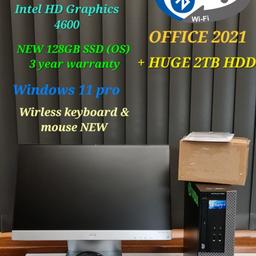 SEE PHOTO'S FOR SPEC'S
This optiplex 3020 small form factor comes fully cleaned & formatted with a brand new 128GB SSD ⚡ installed which comes with a 3 year warranty, fresh install of WIN11pro & OFFICE21 has been done with all drivers bios & software updated 100% PLUGnPLAY ready.
DUAL GRAPHICS
Runs like a new pc 🔥
Complete setup:
1. New wireless keyboard & mouse
2. Bluetooth 4.0 & wifi adapter (usb) new
3. 22" FHD hp monitor condition as new
4. NVIDIA Geforce GT 710 GPU NEW
5. HDMI CABLE