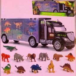 12pcs Dinosaur toys truck transport carrier truck with double side storage set