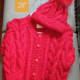 DESIGN Z ARAN Red
3/4 yr 28" Girls please ask for your colour bigger sizes to order check sizes beĺow

Deposit £5 Time of Order non Refundable
Order your Colour Size for boy or girĺ
Check if in stock
SIZES BELOW

Crew Neck Cardigan Hat pom pom
0/3m C20" L9" Sl 6" £15
6/9m C22" L10" Sl 7" £16
1/2 yr C24" L11" Sl 8" £17
2/3 yr C26" L1 2" Sl 9" £19
3/4 yr C28" L14 Sl 10" £20
HATS ONLY
Hats 20" 22" £6.50
Hats 24"26"28" £7.50
Postage will be £3.20 Check out my other Hand knitted items on sale.