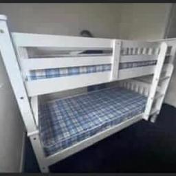NEPTUNE WHITE BUNK BED WITH MATTRESSES £400.00

Dimensions: W205 x D104 x H152cm
The Neptune bunk bed is the ideal space saving solution and perfect for modern living. Made from solid pine wood, this bunk bed can also be split into two single beds, so it is an extremely practical and versatile piece that will last you for years to come.
Features:
Classic single bunk bed
Made from solid pine wood
Can be split into 2 single beds
Side rails included for safety
Solid wooden bed slats
Accepts 2 standard UK single mattresses (3ft)
Assembly required

B&W BEDS 

Unit 1-2 Parkgate court 
The gateway industrial estate
Parkgate 
Rotherham
S62 6JL 
01709 208200
Website - bwbeds.co.uk 
Facebook - Bargainsdelivered Woodmanfurniture

Free delivery to anywhere in South Yorkshire Chesterfield and Worksop 

Same day delivery available on stock items when ordered before 1pm (excludes sundays)

Shop opening hours - Monday - Friday 10-6PM  Saturday 10-5PM Sunday 11-3pm