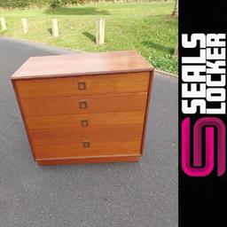 Retro Teak 1960s G Plan Chest Of Drawers

This is collection only

And all communication is done through the app so please do not ask me to email you

Does have a slight mark on the top of the unit but it still looks good after all these years. Certainly built to last these are.

Width: 77cm 
Depth: 46cm
Height 72cm

This delightful chest of drawers was designed and manufactured by British cabinet maker g plan in the mid-twentieth century. G plan furniture has been noted for many years for its sound construction and excellent design.

The chest features four spacious drawers each graduating in size.