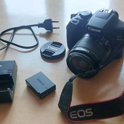 Canon EOS 1300D Spiegelreflexkamera
Mit Objektiv 18-55
Mit Akku und Ladegerät - beides OK!!
Mit Tragegurt
Speicherkartenleser defekt (siehe Foto 4 und 5) - für Bastler!!!