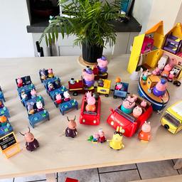 Peppa pig bundle. 2 school sets, train, camper van, cars, boat, 30+ figures.
