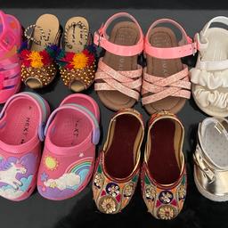 Baby girl shoes bundle 
Cream river Island size 3 
Golden- 0-3m
Primark glittery- size 4 
Khussa- newborn n size 3 
Unicorn- next size 4 
Jelly shoes- George size 4 
All for £30 
Open to sensible offers