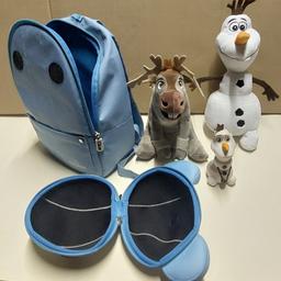 disney frozen bundle
 
10 and 12" plush toys

the bag has a little bag that can clip on and of.