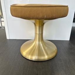 Vintage now possibly Kitsch ? Rare Retro MCM Gilt Gold Tulip Base Dressing Table Stool Footstool

A Mid century rare aluminium base gilt effect dressing table stool, footstool, occasional /bedroom / hall seat. In good used vintage condition with wear and some scratches marks dinks to the base as would be expected of an almost 60 years old vintage piece. The I believe original fabric to the seat is useable as is, The stool holds my 14 stone weight easily, steadily and solidly. Please see pics for best description of condition. Overall a lovely authentic albeit rare piece of stylish mid century furniture that could be used as is or reupholstered to suit your decor. It could function equally as well as a dressing table or desk seat, footstool, bedroom / hall / occasional seat.

Dimensions
Height 44 cm
Diameter 48cm

For collection from the A444 / Stanton Road district of Burton Upon Trent, DE15 9SF area. Any questions or queries please message me and I’ll try to get back to you qui