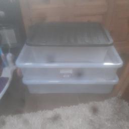 Two large and one medium plastic storage boxes with lids.
Excellent condition. 
Sorry about the photos but my lens is broken.
£10.
NO OFFERS PLEASE