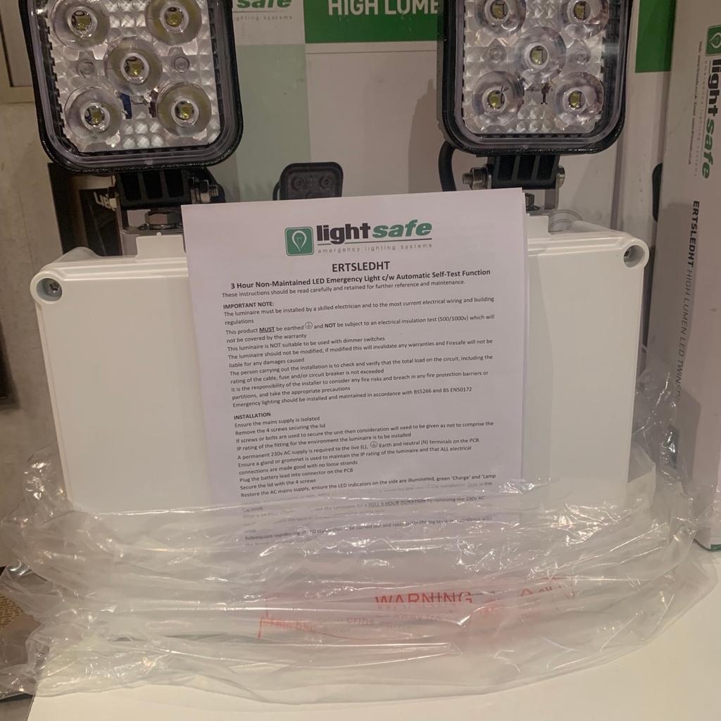 Fire safe emergency LED TwinSpot lighting. Brand new and RRP £111 each. Price shown is for 2 units or can sell separately at £35 each. 10W with 1300 Lumen and self test function.