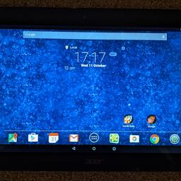 Acer Iconia Tab 10 tablet
Android 5
2GB RAM
32GB storage

Boxed with charger and cable

Happy to show it working
Delivery possible if local

NOTE - on/off button is broken. you can still turn it on by tapping the screen and then everything works as it should