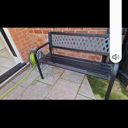 black metal garden bench 
with plastic back 
around 117cm wide