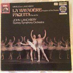 Special import copy of La Bayadere the ballot by Minkus, arranged by John Lanchberry and performed by the Sydney Symphony Orchestra. It was recorded in 1983 in Australia, mastered at Abbey Road Studios in London and pressed in Germany. 
EMI Digital ASD 1834251