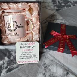 BRAND NEW NEVER USED

60th Birthday Mug in gift box.
Mug, lid and gold spoon. Also comes with a coaster.
This is so so pretty.9
Ideal gift idea. ☕️☕️

Delivery is fine, if very local.

DARLASTON AREA
SMOKE FREE CLEAN HOME
Thank you so much for looking and please check out my other items.