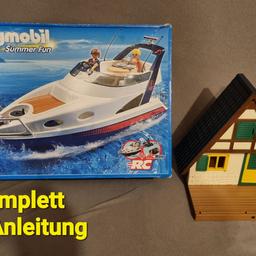 Playmobil Yacht und kleines Haus, Yacht mit Karton und Anleitung, Karton wurde geklebt