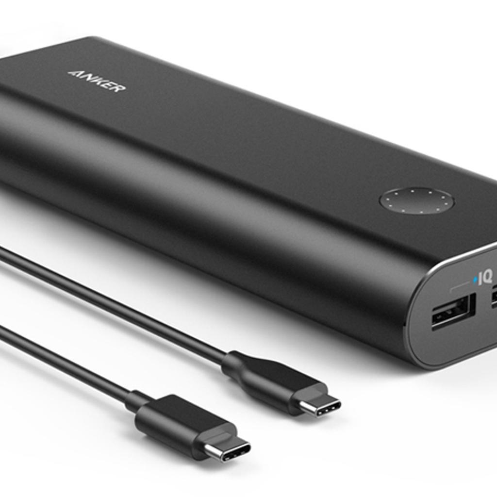 Anker PowerCore+ 20100 USB-C

28 hours, 34 minutes (Wi-Fi video streaming)
Capacity20100
Dimensions	7.4 by 2.6 by 0.9
Voltage	5V/2.4A USB-A, 5V/3A USB-C
Weight	15.2