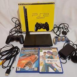 PS2 PLAYSTATION SLIM CONSOLE BOXED BUNDLE - 2 Games, 2 Controller, Boxed.


Black control D pad does NOT work


Unofficial controller works


all games tested and working


Instruction manual also included