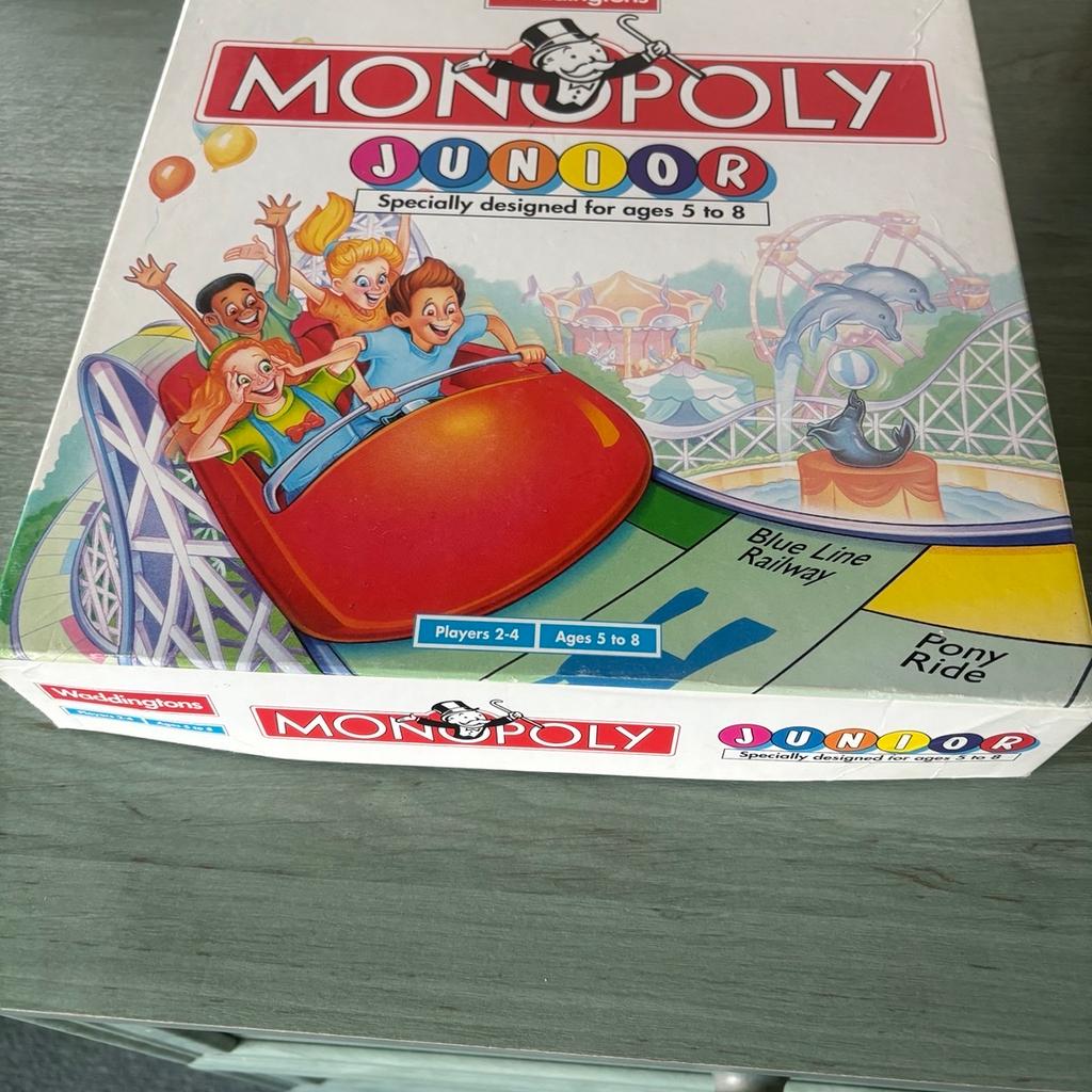 Junior Monopoly Age 5-8 children’s board game .Hardly used as new in box complete with instructions .