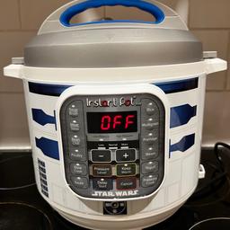 Instant Pot Duo (R2D2) Star Wars Electric Pressure Cooker. 7-in-1 Smart Cooker: Pressure Cooker, Slow Cooker, Rice Cooker, Sauté Pan, Yoghurt Maker, Steamer and Food Warmer - 5.7L

The pot is made of stainless steel, so is easily washable, hygienic, and resistant to heat and corrosives. Practicals aside, it looks exactly like R2!

The handy appliance has many modes, and can pressure cook, sauté, steam, slow cook or heat food all at the touch of the button. Alongside this, it also has specialised modes for specific foods such as making yoghurt, porridge, rice, soup, meat and eggs.

Selling as upgrading.