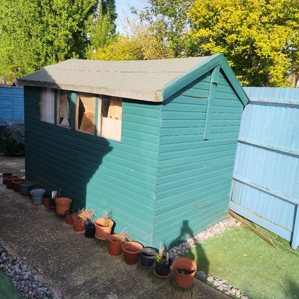 Garden storage shed 10f x6ft rencently paint treated roof removed 1st has to be replaced with roifing material also wall awning both have to be distmentaled by buyer shed £600 cost much more awning £60 that cost much more heavily duty model includes 2 winding tools shed has interesting items that's included