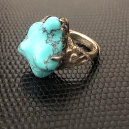 Old vintage ring hallmarked silver and got other stamp with genuine natural turquoise stone . Adjustable to any finger . Pls look at the pictures attached for more details. Can accept PayPal,collection, bank transfer or delivery if close by. Shpocks wallet too