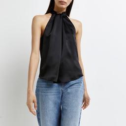 Brand new with tag river island black satin alterneck top size 12