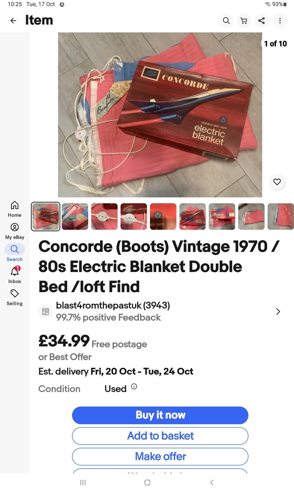 retro concorde boots electric blanket in B26 Birmingham für £ 24,00 zum