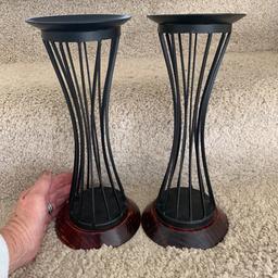 BEAUTIFUL BLACK IRON 
& HARD WOOD 
FOR ANY SIZE CANDLE 
LARGE SIZE AD SEEN 
IN PHOTOS 
JUST £10 the PAIR