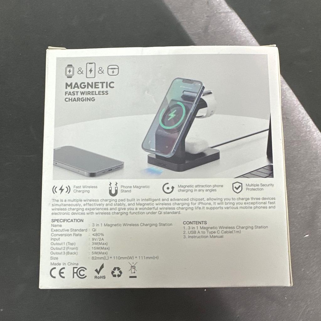3 in 1 magnetic wireless charging station
Fast charging
Ideal for Samsung, iPhones and Apple Watches

Collection from:
Icellphones
3 Lodge Lane
BEESTON
Leeds
LS116AS
Or call 07709304050