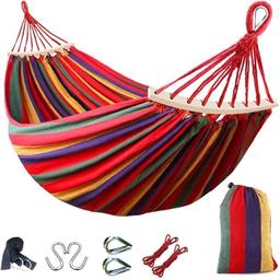 VANTHEIR 260 * 150cm Double Canvas Hammock with Spreader Bars, Durable Portable Hammock with Travel Bag, Comfortable Fabic Swing Chair, Load Capacity 300 kg, Perfect for Outdoor Patio Garden Camping. New