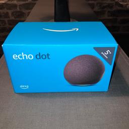 Amazon Echo Dot 5th Generation, brand new and sealed in charcoal. Smart Bluetooth speaker with Alexa. Microphone on/off function. In app privacy controls.