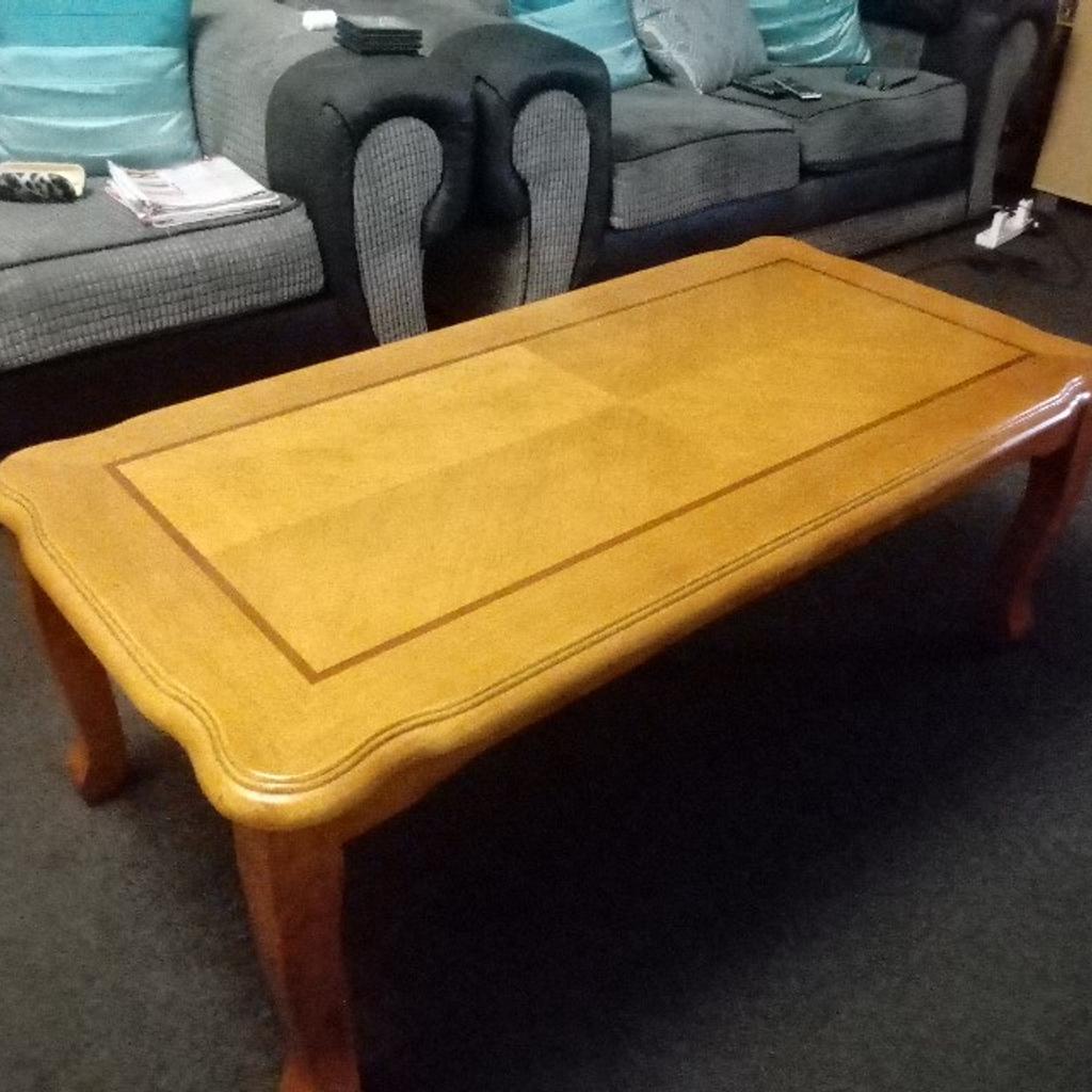 Large Coffee Table was 100 pounds selling it for 65 has no longer want it still in good condition nice pattern on top and shaped legs heavy table collection only don't deliver B70 OHJ no offers