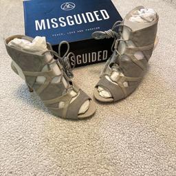 Missguided brand new in box “contrast lace up sandals” in grey suede. Never worn, in perfect condition just been in cupboard waiting to be worn. Size UK5