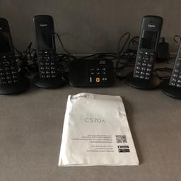 Gigaset cordless phones C570A x 4 handsets (including batteries) with bases & with answerphone base.
Fully working and in excellent new like condition.
Very clean phones and comes with instruction manual.
Cash on collection from Cippenham, Slough, SL1
NO HOLDING - NO POSTING