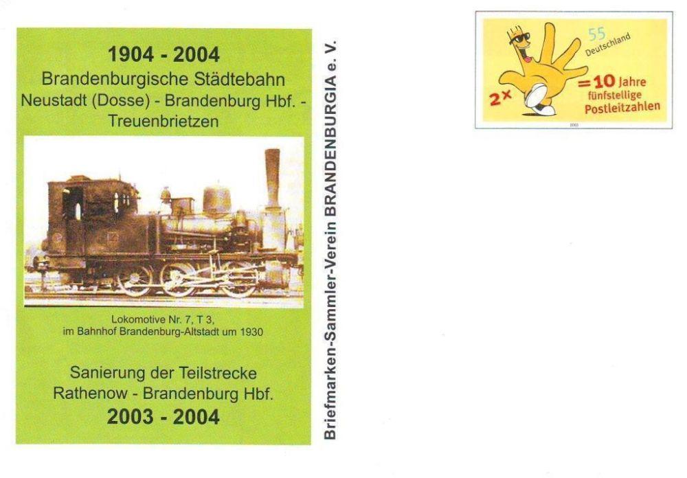 BRD: "100 Jahre Brandenburgische Städtebahn", In 14770 Brandenburg An ...