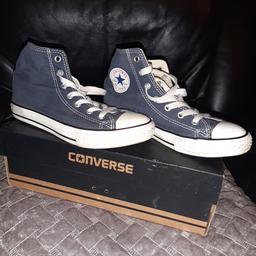 Navy blue converse high tops with box worn once in great condition like new 
size 2.5
originally £30
collection only from Halesowen B63