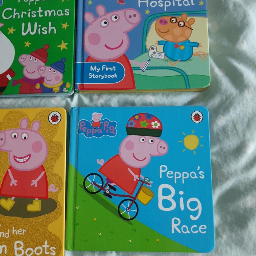 6 Peppa Pig hard back books including: The Fire Engine, Peppa's Christmas Wish, Peppa goes to Hospital, Peppa's New Friend, Peppa and her Golden Boots, and Peppa's Big Race. All excellent condition. £6