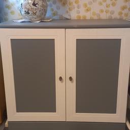 Upcycled units grey and white not self assessmbly units I brought these new upcyled the colour to match my room 5 units plenty of space selling £10 each or £50 for all 5 units sizes 2xunits 32 in long 16 in wide by 30 high & 1 unit 48 inch wide 16x30 & 2 x larder 59 high x13 wide x 16 depth collection only please