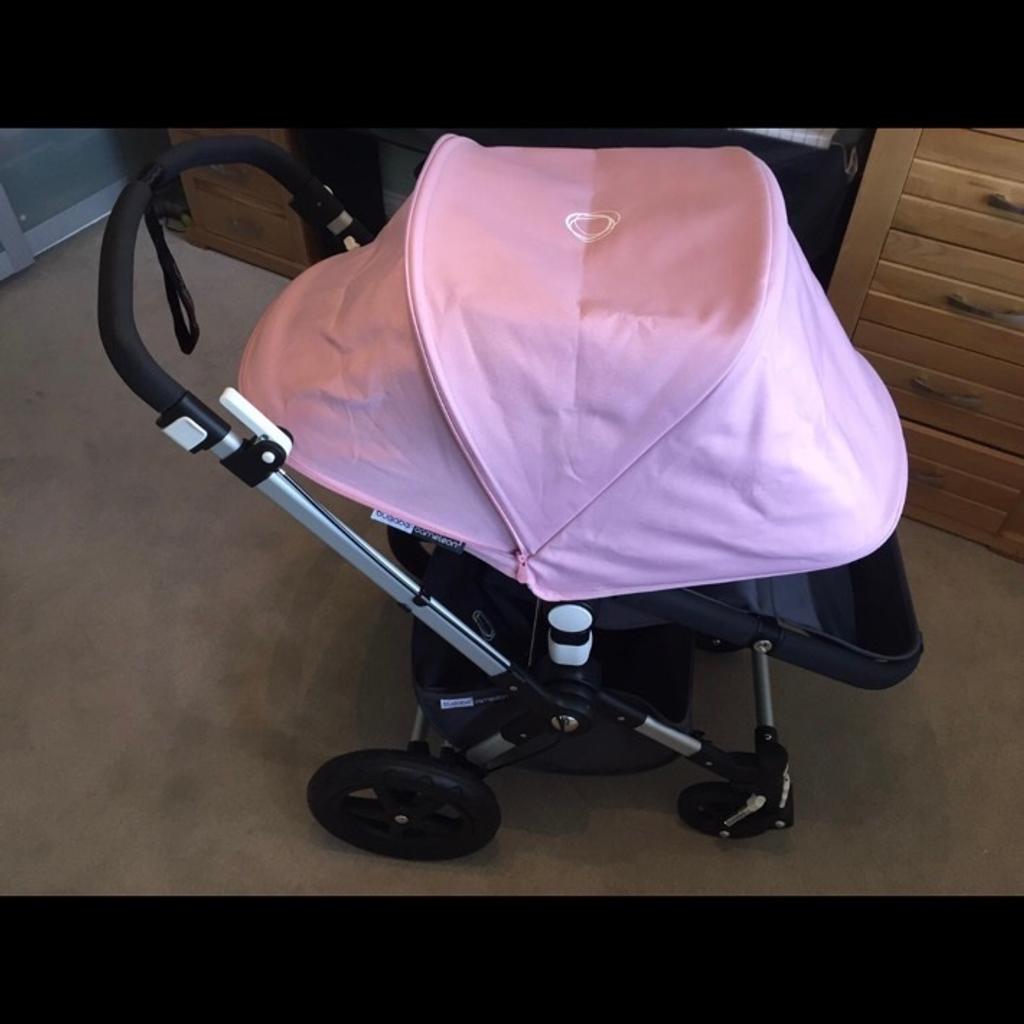 Very good condition, barely used Bugaboo Cameleon3 soft pink. from a smoke free & pet free home

includes -
Aluminium Chassis,
Seat/Cot Frame, cot frame used for one month
Seat brilliant condition as car seat was mostly used
Tailored Fabric Set,never used
Wool cover for seat and carry cot,
underseat shopping basket
