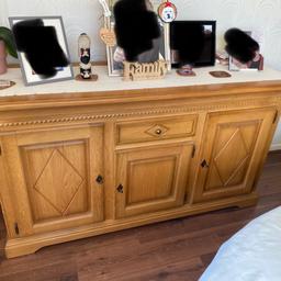 Solid oak sideboard and tv unit 
Sideboard 
L 158cm
W 53cm
H 85cm
Tv unit 
L 108cm
W 52cm
H 63cm
Vgc with few marks on top of units 
Solid and very heavy 
Collection only lu4
