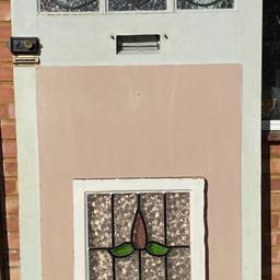 Stained Glass Wooden Panel Front Door & Matching Side Window Panel.

This 1930s original stained glass front door, complete with a matching original side window panel.

Door height 2080mm, width 855mm, depth 43mm.

Window panel height 920mm, width 450mm, depth 40mm.

The door colour on the front and back is different so will need stripping and repainting.

Cash on Collection Only.

If you have any questions, please message me.