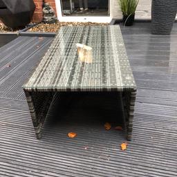 GREY RATTEN GARDEN COFFEE TABLE LIKE NEW ONLY HAD IT A FEW MONTHS SO NOT BEEN USED AT ALL CASH ON COLLECT ONLY NEEDS TO GO AS SOON AS POSSIBLE AND NO OFFERS THANKS