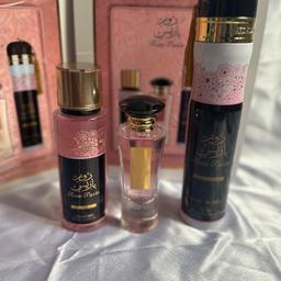 Rose Paris Night 3pc Gift Set 
Includes:- 
Perfume Mist 250ml
EDP perfume 100ml 
Air Freshener 300ml