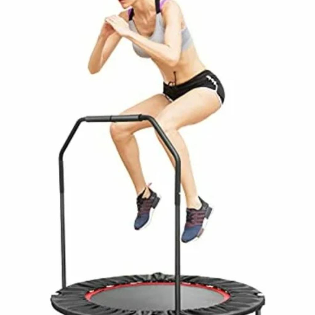Balance, stability, and coordination are all improved with the stabilizing bar.

To ensure sustained bouncing, the jump mat is made of heavy-duty polypropylene.

Smooth and stable, with a heavy-duty steel frame and a 6-leg base frame for a firm grip and enhanced stability
Handrails are removable and flexible, ranging from 32" to 35" in length for added stability.

Up to 300 pounds of weight may be supported.

Foldable and convenient, 40-inch-diamete