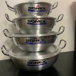 Sonex Heavy Duty Frying Dish Pan Kadai karahi Cooking Food Wok Pakistani Karahi Indian Paella with Lid

Best quality guaranteed and will not turn in black after few washes as other cheap material made are selling in the market.

Capacity :

24 cm £19.99
26 cm £22.99
29 cm £24.99
31 cm £27.99 = total £96 but if you buy all 4 together ￼£75 , you can save around £20

34 cm £29.99 Sold out 

Aluminium Material for Optimum heat conductivity
Heavy base for excellent even heat distribution
Suitable for all heat sources excluding induction
Dishwasher safe

A premium quality See less