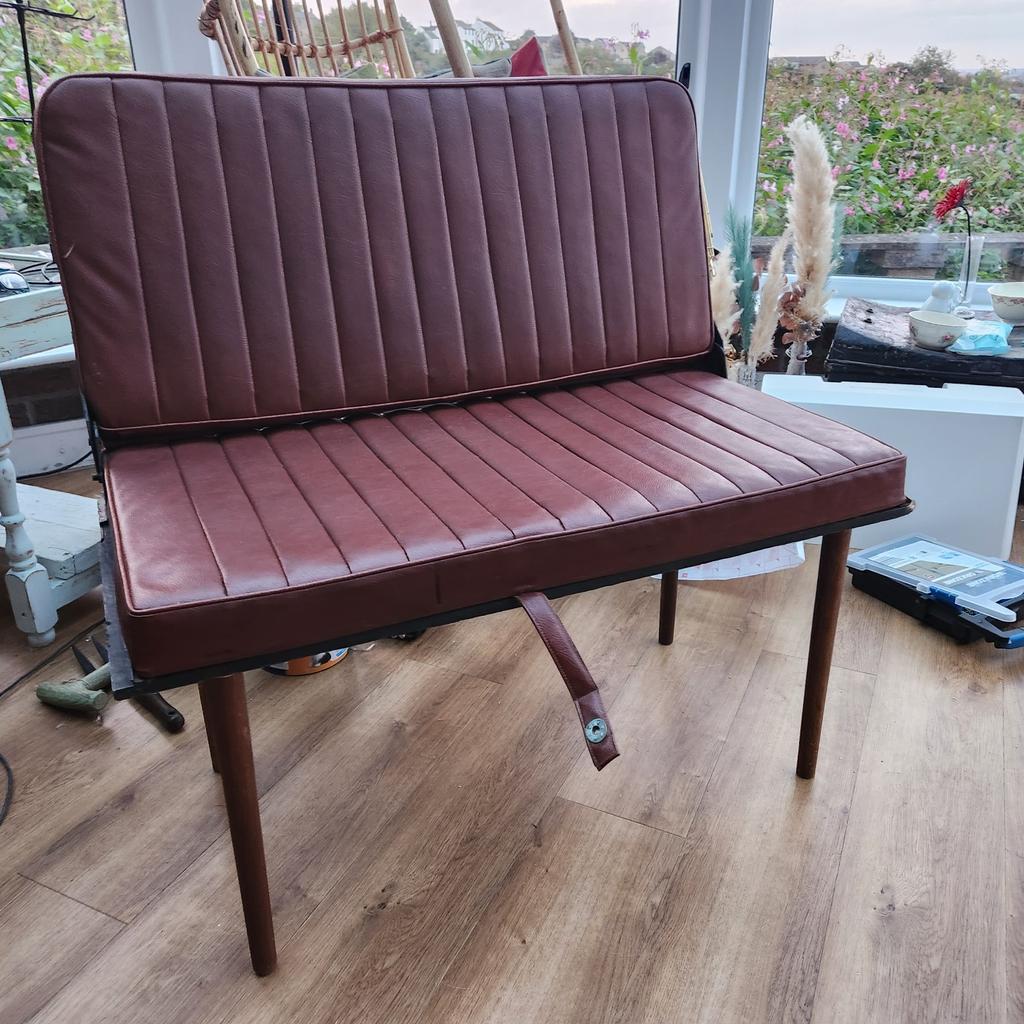 very rare mini clubman/ traveller rear folding seat

made Into a chair also doubles as a table when folded

all.patina has been kept on the seat