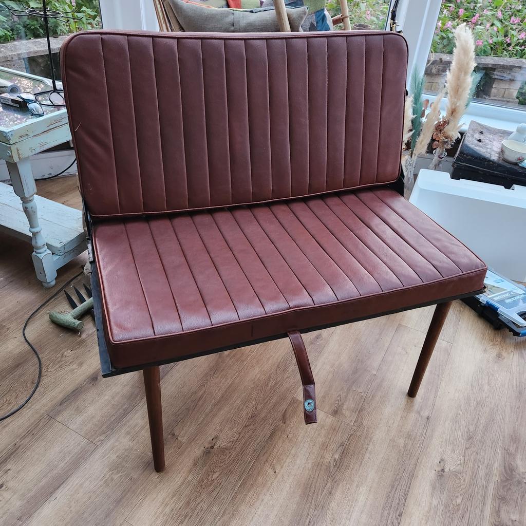 very rare mini clubman/ traveller rear folding seat

made Into a chair also doubles as a table when folded

all.patina has been kept on the seat