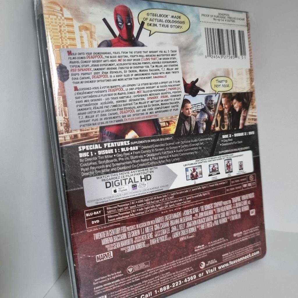 Verkaufe diverse Blu-Rays aus meiner Sammlung:

Deadpool Blu-Ray Steelbook exklusiv aus Kanada.
Kein Deutscher Ton!

Versand gegen Aufpreis möglich
Zahlung via PayPal oder Überweisung