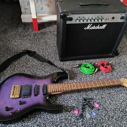 I have my daughter's Hohner electric guitar, Marshall amp for sale and a few accessories for sale as seen in the pictures. Lovely set up and would make a great present. It's all been used but are all very good working condition