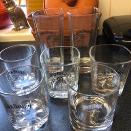 X7 JD glasses and a White Horse whiskey glass