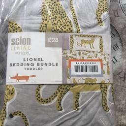 NEXT SCION LIVING TODDLERS LIONEL BEDDING BUNDLE.NEW.YELLOW CHEETER DESIGN.CONSISTS OF DUVET,FITTED SHEET AND PILLOWCASE.SIZES IN PHOTO.